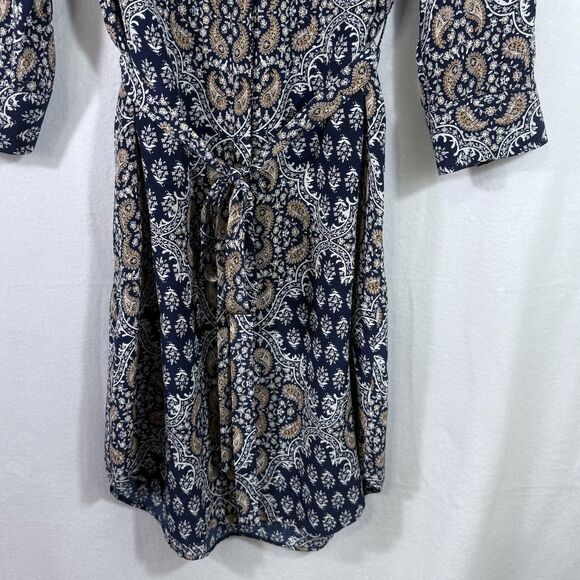L'Agence Navy 100% Silk Paisley Tie Belt Button Front Shirt Stella Dress Size S - Picture 9 of 14